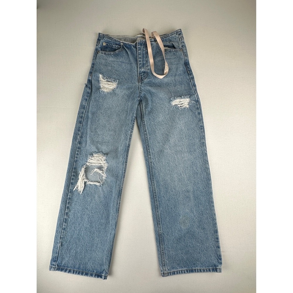 Oh‎ Polly Distressed Jeans Wide Leg Blue High Rise Women's Size US 2